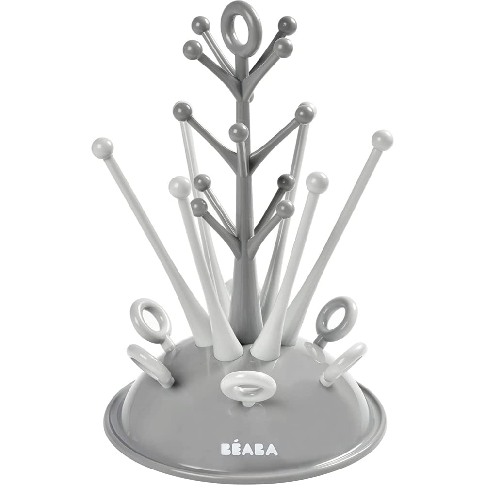 Béaba - Baby Bottle rack - For drying 6 Bottles and Accessories - Removable Water Collection Tray - Practical and clever - Grey
