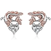 Axolotl Earrings for Women Sterling Silver Mexican Axolotl rhinestone Heart Animal Earrings Kawaii Valentines Gifts