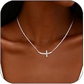 PUPILLEMON 925 Sterling Silver Cross Necklaces for Women,4A CZ Sideways Cross Necklace 16-18 Inches Adjustable Chain,Hypoallergenic Dainty Christian Necklace Jewelry Gift