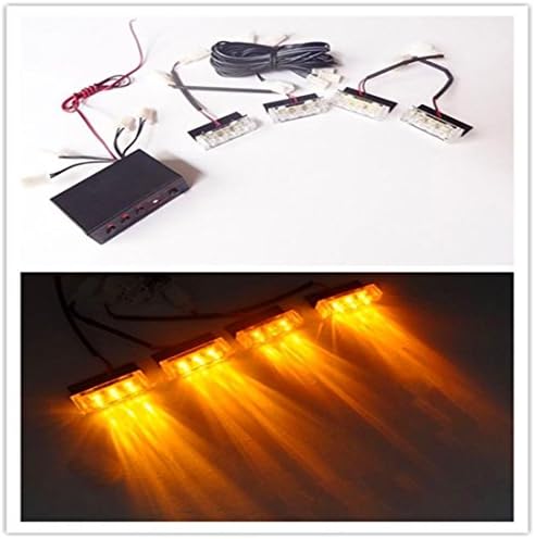 1 Set 4 LED Amber Traffic Advisor Warning Light Car Beacon Flash Strobe Lamp Grill Light 12V