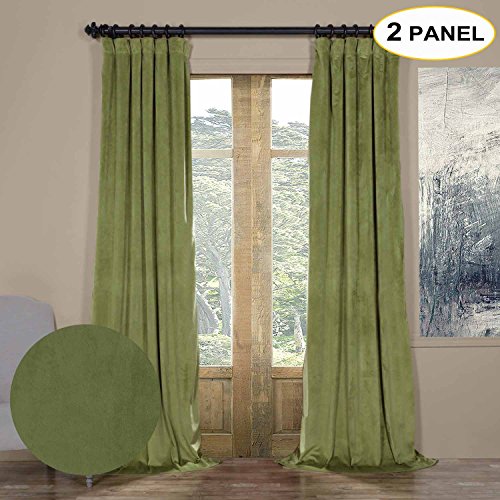 Artdix Blackout Curtains Panels Window Drapes - Perennial Green 72W x 102L Inches (2 Panels) Velvet Lined Back Tab Nursery Insulated Solid Thermal Custom Curtains For Bedroom, Living Room, Kids Room