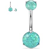 GAGABODY G23 Titanium Belly Button Rings 14G 3/8 Inch (10mm) Prong Set Double Round/Water Droplets Opal Navel Piercing Ring