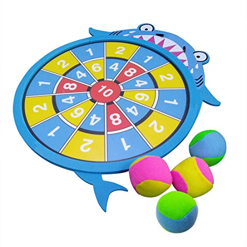 WEY&FLY Sticky Darts Board Set, Novelty Fabric Shark Dart Board Double-Sided Ball Board Game with 4 Soft Balls Safe for Kids Fun for Adults