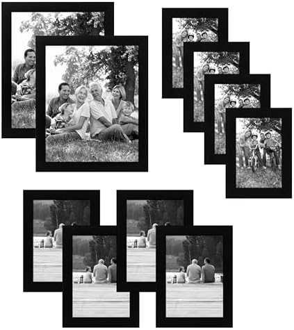 10-teiliges Collage Bilderrahmen Set verschiedene Größen Schwarz - Zwei 20x25, Vier 13x18 & Vier Bilderrahmen 10x15 - Fotorahmen für Mehrere Fotos mit Bruchsicherem Glas