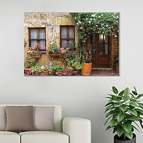 Canvas Wall Art of Italian Countryside Porch with Flowers | 12" x 18"