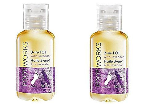 2 x Avon Foot Works 3 in 1 oil with lavender foot soak, moisturiser & massage oil for softer feet