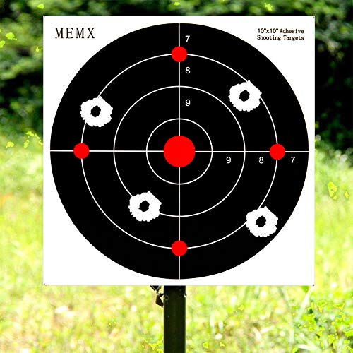 MEMX Reactive Target Stickers - 10 inch Self Adhesive Shooting Targets - High Visibility Impact - Gun Targets for Rifle - Pistol - Airsoft - BB Gun - Pellet Gun - Air Rifle（50Pack）