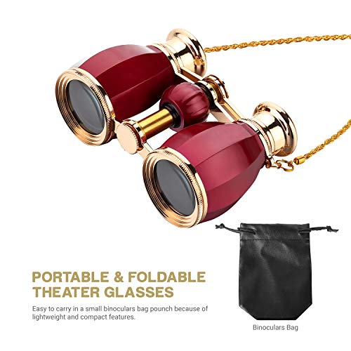 ESSLNB Opera Binoculars Glasses for Adults Women 4X30 Theater Binoculars Concerts Antique Compact Binoculars with Case Removable Chain