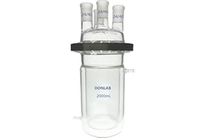 DONLAB REA-0106 2000ml/2L Double-Layer Cylindrical Reaction Kettle Flask Four Neck T-Type 24/40 Groud Glass Joints