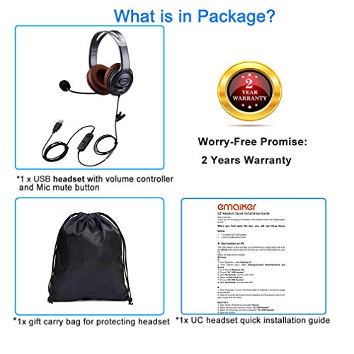 Emaiker Noise Cancelling USB Headphones with Microphone inLine