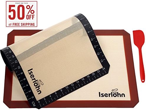 Bakefuntime Silicone Baking Mat with Heat Resistant Silicone Spatula, Nonstick Cookie Sheets Pan Liners (2 Pack), Fit for US Half Sheet Size(16.5x11.6 Inch)