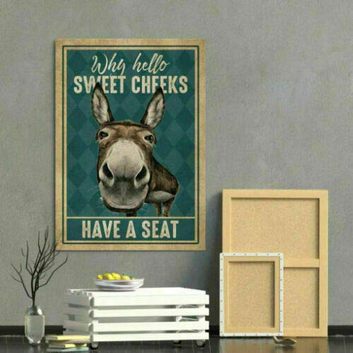 BCTS Donkey Why Hello Sweet Cheeks Have A Seat Funny Poster Wall Art Decor Metal Sign Poster 8x12 inches