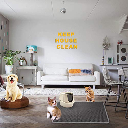 LeToo Cat Litter Mat Grey Trapping for Litter Box, No Slip & Large