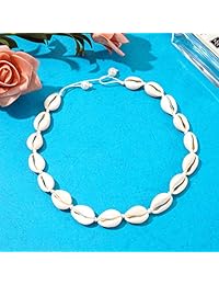 Morvally Shell Gargantilla collar para mujeres y niñas, collar con concha de mar, ajustable, collar con babero, brazaletes, conjunto de joyería boho hawaiana de verano para la playa