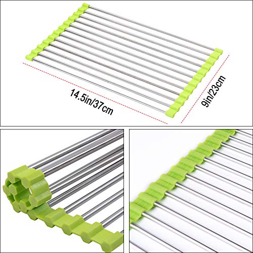 Rollable Dish Drying Rack, Holoras 2Pcs Foldable Stainless Steel Over the Sink Dryer Multipurpose Kitchen Drainer Drying Mat for Fruits Vegetables