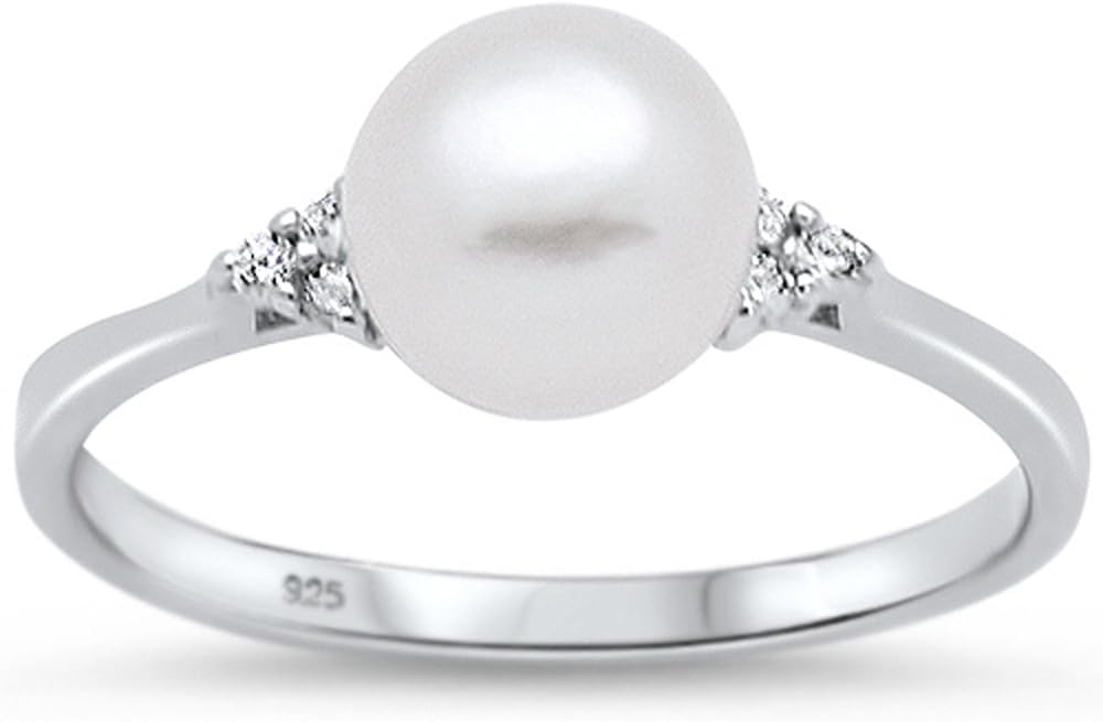Oxford Diamond CoSterling Silver Fresh Water Pearl & Cubic Zirconia Ring Sizes 4-10 Colors Available!