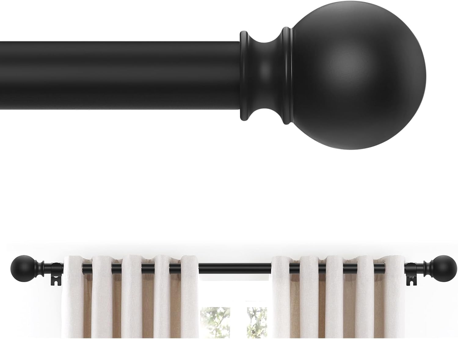 Window Treatment Hardware - Black Curtain Rods 48 to 84 Inches(4-7 Feet),5/8 inch Splicing Drapery Rods,Small Curtain Rods Set,Size: 36''-88'',Matte Black