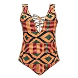 MALLOOM Women's Plus Size Geometric Printing One Piece Bikini Monokini Swimwear (XXXL)