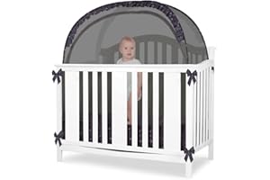 VEIZXUN Crib Tent Safety Pop Up Crib Net to Keep Baby from Climbing Out, Breathable Mesh Fabric Toddler Bed Canopy Cover with Easy Set Up, Top Firm X Design Mosquito Net for Cribs