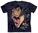 Mountain T-Rex Tearing Youth Size T-shirt , Blue , Medium