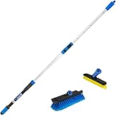 Unger Professional Lock-On Multi-Angle Wash Brush, Grout Brush and EZ Extend Pro Telescopic Pole for Outdoor Cleaning, Adjustable 5 FT Pole Extends Reach