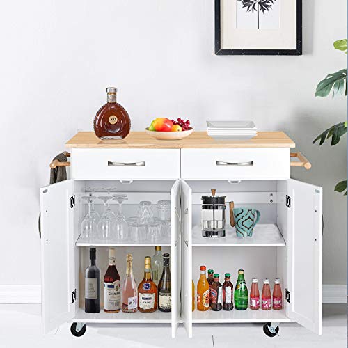 QCen Kitchen Island on Wheels with Large Storage and Drawers