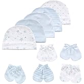 MAMIMAKA Baby Hat and Mittens Set Newborn Baby Hats Caps for Baby Boys Girls 0-6 Months 100% Cotton