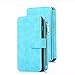 iPhone 6S Plus Case, CaseUp 12 Card Slot - [Zipper Cash Storage] Premium PU Leather Wallet Case Cover With Detachable Magnetic Case For iPhone 6S Plus/ 6 Plus (5.5 Inch) - Turquoise Blue