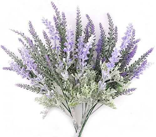 Artemiz Artificial Fake Plants Flowers for Wedding Bouquet - 4 Pcs Two Kinds of Flocked Snowy Lavender Mixed Arrangements Purple Lifelike Home Garden Wedding Party Easter Décor DIY Floral Bunch