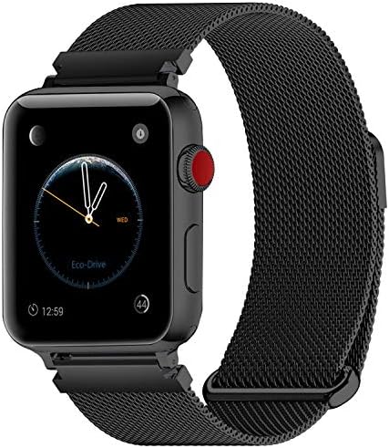 MUEN Replacement for Apple Watch Strap 42mm(44mm) Black Milanese Loop Magnetic Lock Replacement Band Metal Stainless Steel Mesh Band