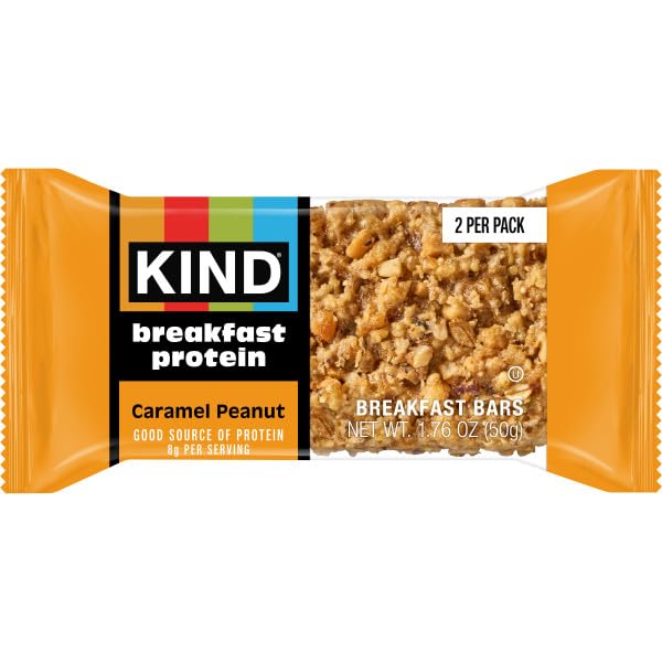 KIND BREAKFAST PROTEIN BARS, CARAMEL PEANUT, GLUTEN FREE, LOW SODIUM, HEALTHY SNACKS, 8G PROTEIN, 6 COUNT (6 PACKS OF 2 BARS)