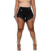 PINSV Women's High Waisted Crossover Jean Shorts Ripped Hem Raw Denim Shorts