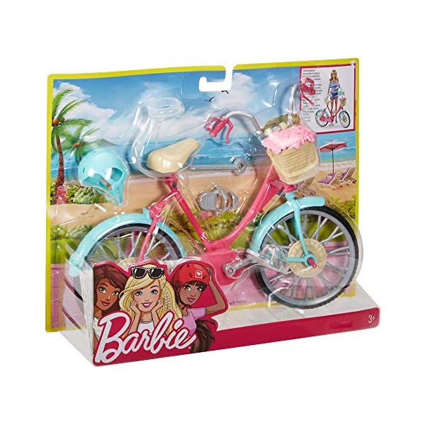 Barbie-Fahrrad, Fahrrad mit Blumenkorb, bewegliche Räder, rosa Fahrrad Puppe, Puppe, Geschenk für Kinder, Spielzeug ab 3 Jahre,DVX55 – Bild 8