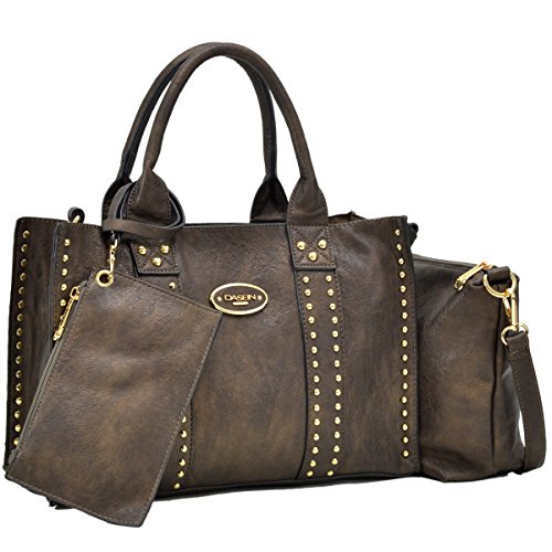 Women Handbag 3 Pieces Set Leather Shoulder Bag Satchel Purse 3 in 1 Simple Design Bronze - Thumbnail 7