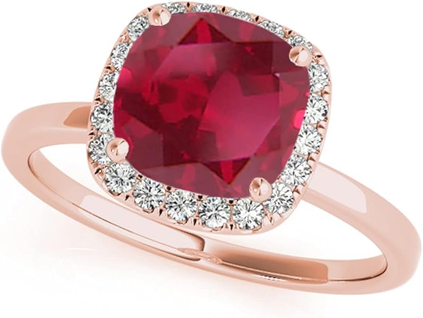 Cushion Ruby and Diamond Halo Engagement Ring 18k Rose Gold (1.00ct
