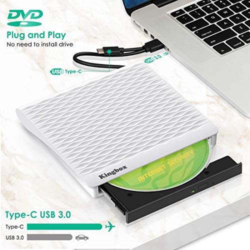 External CD Drive for Laptop, Portable High-Speed USB 3.0 Type-C CD Burner/DVD Reader Writer for PC Desktops, Compatible with Windows/Mac OSX/Linux