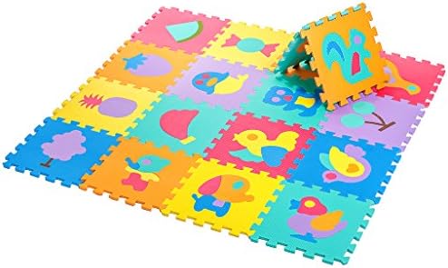 Zoeshare Puzzle Play Mat for Kids Foam Mat,18 Piece, Removable Animals and Fruits, Each Tile 12"x 12"x 0.4"