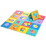 Zoeshare Puzzle Play Mat for Kids Foam Mat,18 Piece, Removable Animals and Fruits, Each Tile 12