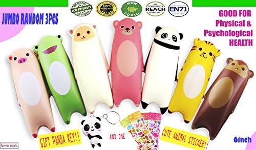 JUMBO 3PCS Squishy Squishies Toy /Slow Rising Animals Big Surprise PANDA KEY + Happy STİCKERS Cute Kid, Baby, Pet+ Adult Toys - Stress Relief, Sweet Scented Vent Charms / Collection decorative gift
