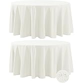 Fokitut 2 Pack Waterproof Round Tablecloth, 108 Inch, Stain Resistant and Wrinkle Polyester Table Cloth, Fabric Table Cover for Kitchen Dining, Wedding, Party, Holiday Dinner-Ivory