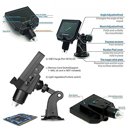 LCD Digital Microscope Sourcingbay 4.3 Inch Portable Detection HD Display Screen 600X Zoom Built-In Battery Camera Video Recording Timestamp for Micro-organisms, Plants, Insects and Repair Microscope - Thumbnail 5