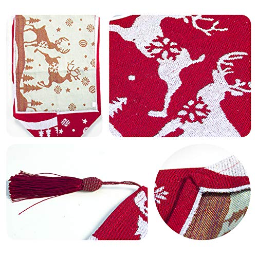 Airoads Christmas Table Runner 12x79 Inch, Linen Decorative Table Cloth with Elk, Christmas Tree, Snowflake for Christmas Holiday Dinner Party Home Decorations