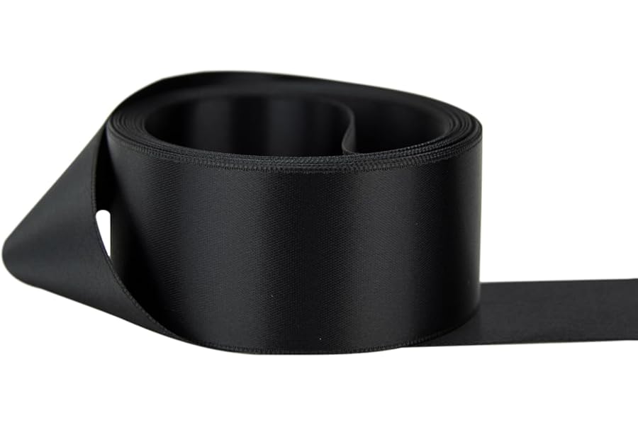 Ribbon Bazaar Double Faced Satin - Premium Gloss Finish - 100% Polyester Ribbon for Gift Wrapping, Crafts, Scrapbooking, Hair Bow, Decorating & More - 7/8" Black 50yd Spool