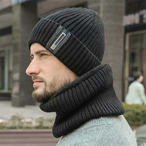 2-Pieces Winter Beanie Hat Scarf Set for Men Women Warm Knit Hat Thick Fleece Lined Skull Cap Thick Soft Warm Hats Skullies Cable Chunky Baggy Ski Cap Skull Cap