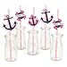 Ahoy - Nautical Girl Paper Straw Decor - Baby Shower or Birthday Party Striped Decorative Straws - Set of 24