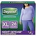 Depend Night Defense Adult Incontinence Underwear for Women, Disposable, Overnight, Extra-Large, Blush, 26 Count (2 Packs of 13) (Packaging May Vary)