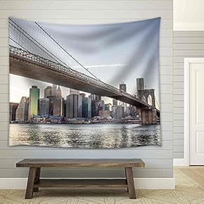 Architectural Detail of Brooklyn Bridge in New York City, U S a - Fabric Wall Tapestry Home Decor - 51x60 inches
