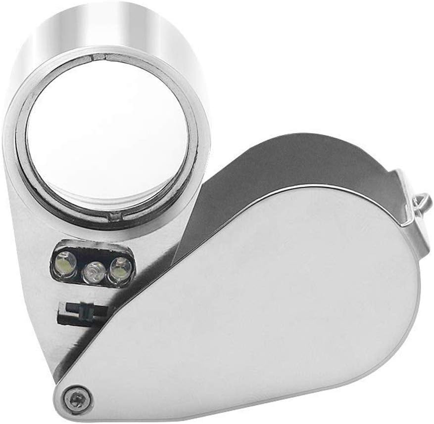 thumbnail image 2 of 10 Pack 40X Full Metal Illuminated Jewelry Loop Magnifier, XYK Pocket Folding Magnifying Glass Jewelers Eye Loupe With Led Led Currency Detecting Jewelry Identifying 2 of 13