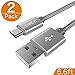 USB Type C Cable, (2-PACK)(6.6ft)USB-C to USB-A Charger Nylon Braided Fast Charging Sync Cord Compatible Samsung Galaxy Note 9 8,S9 S8 Plus, LG V20 G5 G6, Google Pixel 2 x, Nintendo Switch,HTC(Gray)