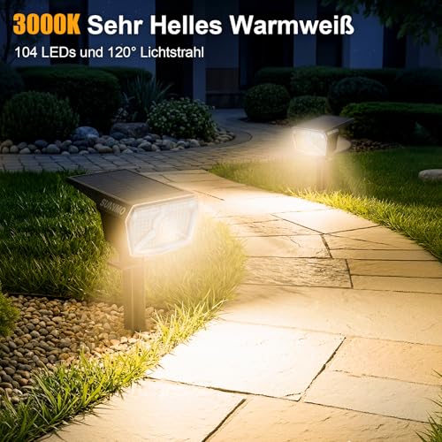 SUNNMO Solar Lights for Outdoor Use with Motion Sensor, Solar Lights Garden 104 LED 3 Modes Weatherproof IP65 Waterproof Solar Garden Lights Solar Spotlight for Outdoor Garden Very Bright Warm White